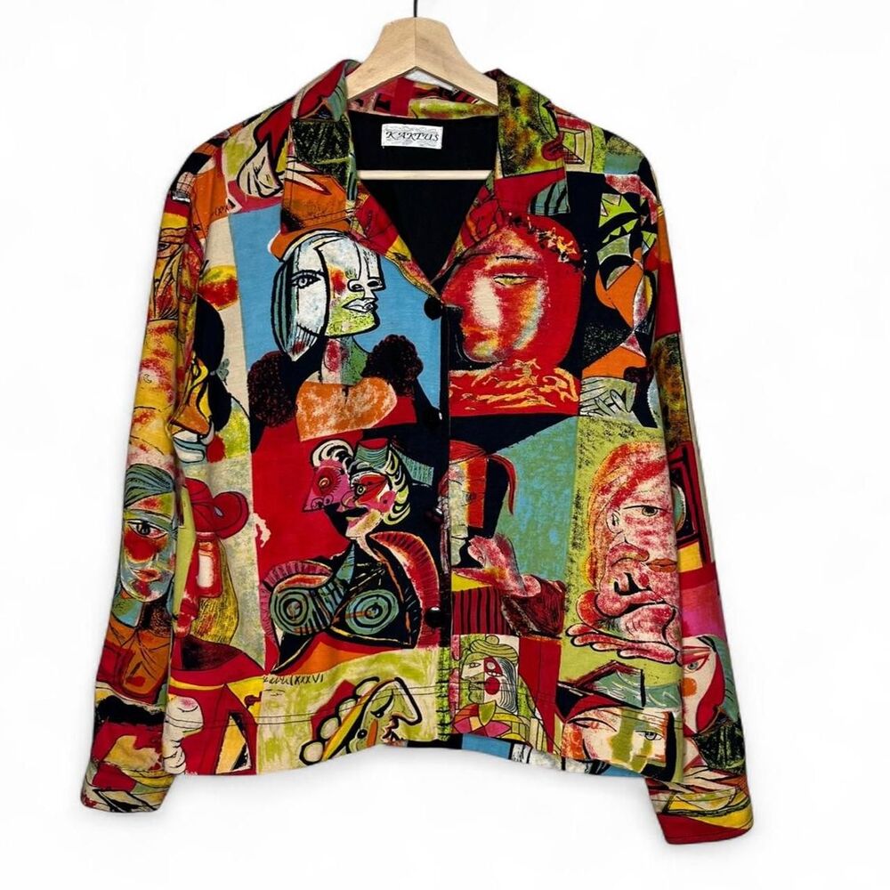 Vintage Kaktus Picasso Abstract Face Patchwork Button Front Jacket